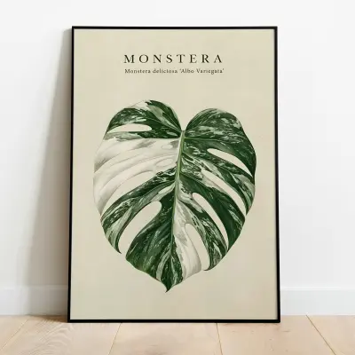 Art Print Monstera Deliciosa Albo Variegata Poster Plant Leaf Variegated Wall Art
