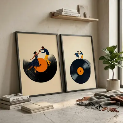 Dancing Couple Art Print Mid-Century Retro Music Poster on Vinyl Record Illustration