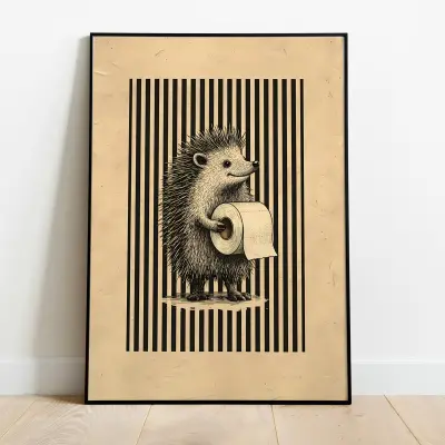 Hedgehog Art Print Bathroom Illustration with Toilet Paper