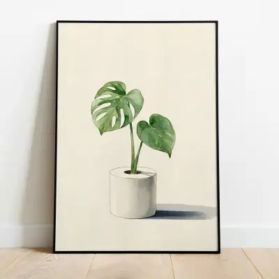 Poster Toilet Paper Roll with Monstera Plant Watercolor Illustration Bathroom