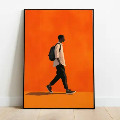 Poster Modern Art Print Portrait Black Man Profile Orange Background