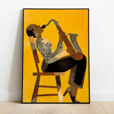 Poster Jazz Saxophonist Art Print Mid Century Modern