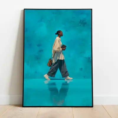 Art Print Poster Black Woman Profile View Modern Turquoise Blue