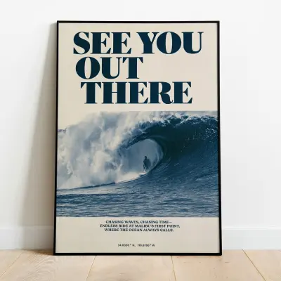 Poster Surfer Wave Malibu Coordinates Vintage Beach Photo Art Print