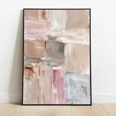 Abstract Composition Soft Pastel Color Palette Balanced Geometric Shapes Japandi Wall Art Poster