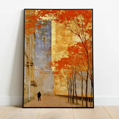 Poster Autumn Abstract Trees Painting Red Colors Art Print Wall Decor