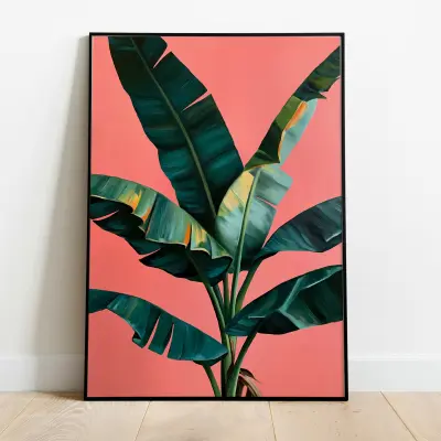 Poster Banana Leaves Oil Painting Rose Background Art Print Wall Decor