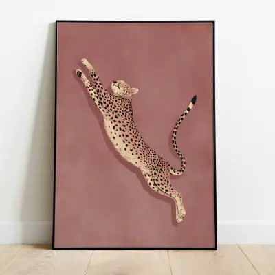 Art Print Leopard Belly Up Illustration Pink