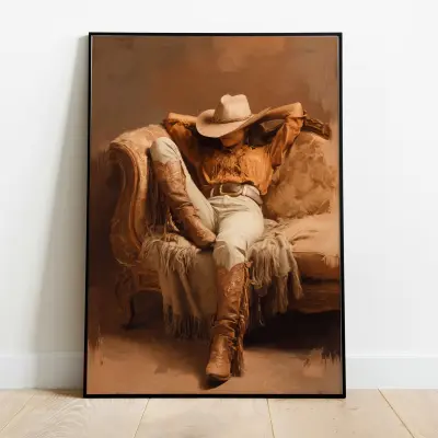 Art Print Cowgirl Lounging on Chaise Lounge Modern Oil Painting