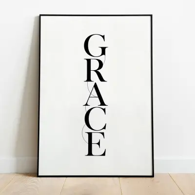 Minimalist Typography Poster Black White GRACE stacked Word Art Editorial Print