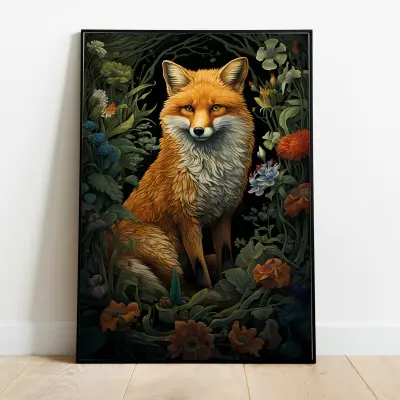 Fox in the Forest Poster William Morris Inspired Art Nouveau Print Large Wall Art