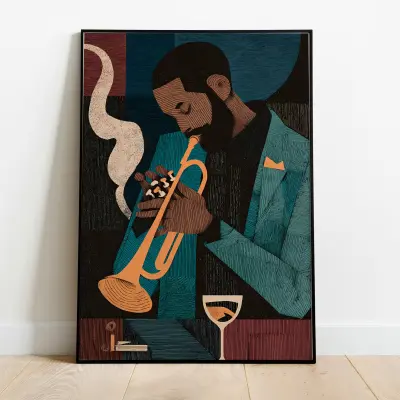 Art Print Poster Jazz Trumpeter Musician Illustration Geometric Screen Print Style