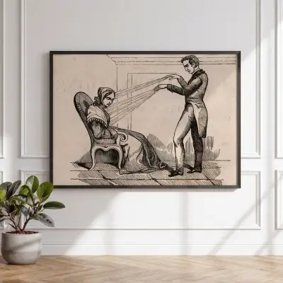 Art Print Mesmerism Scene in Armchair with Book Advertisement Verso