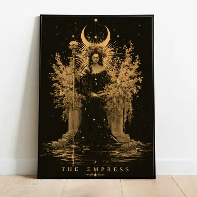 The Empress Tarot Card Wall Art Gold Black Celestial Goddess Print Metaphysical Decor