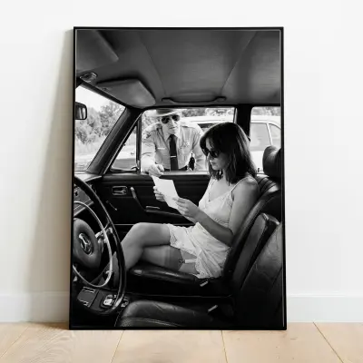 Fine Art Print Vintage Mercedes Police Check Black White Photo Film Grain