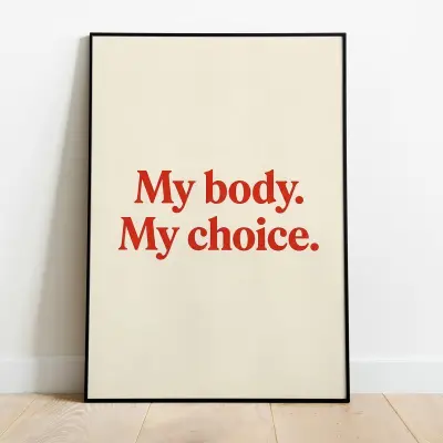 Minimalist Art Print My body My choice. in Red Retro Serif Font