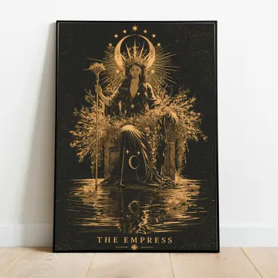 The Empress Tarot Card Wall Art Gold Black Celestial Goddess Print Metaphysical Decor