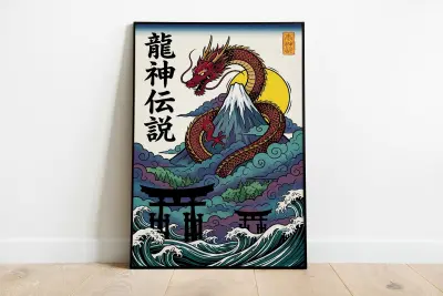 Ukiyo-e Poster of Octopus Kaiju, Edo Period Wall Art, Japandi Ocean Art Print, Unframed