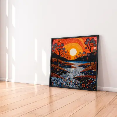 Kusama Style Sunset Art Print Abstract Wall Decor Digital Download