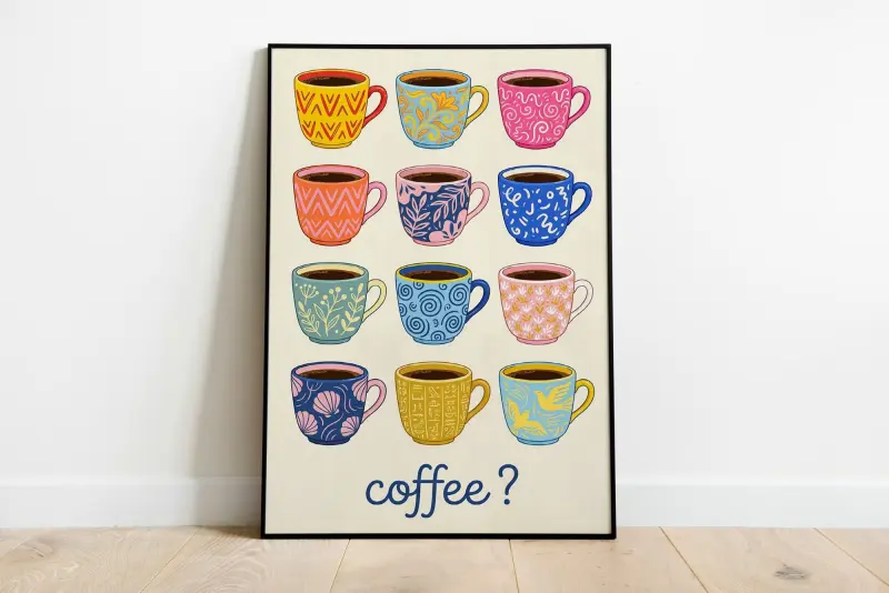 Funky Espresso Machine Print, Dopamine Decor for Kitchen, Barista Core Wall Art