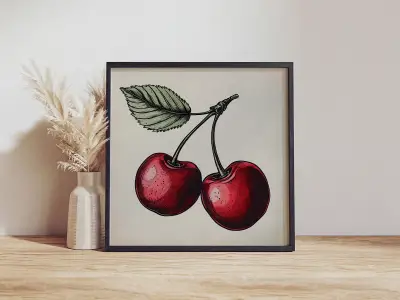 Vintage Cherry Duo 8 Ball Poster Print Digital Art Drawing