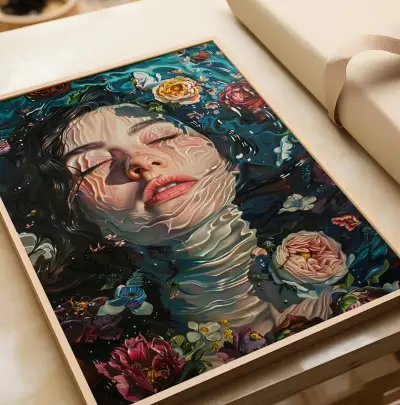 Surreal Underwater Woman Painting, Ocean Goddess Art Print, Mermaidcore Aesthetic Wall Decor
