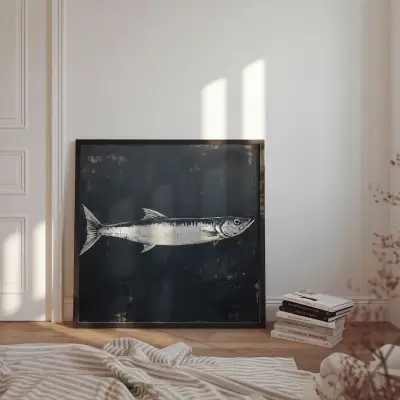 Japanese Kanou Style Oil Painting Fish Art Print | Vintage Asian Wall Decor Poster