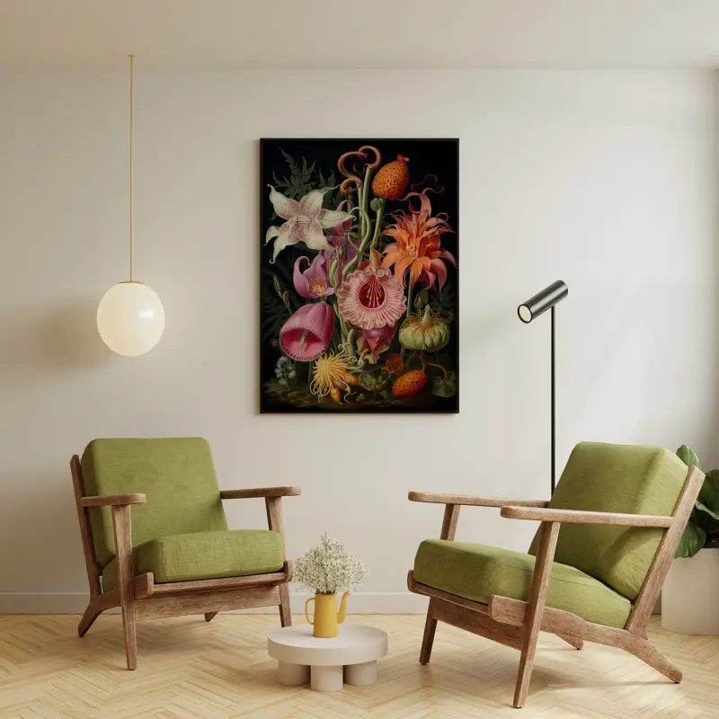Ernst Haeckel Flower Print Set, Framed Botanical Poster, Vintage Floral Art for Living Room, Haeckel Orchidae Illustration Gift