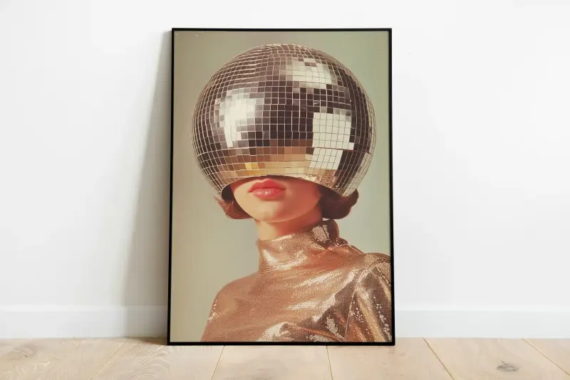 Disco Ball Art Print, Surreal Collage, Groovy 70s Poster Aesthetic, Dopamine Decor, Retro Wall Art
