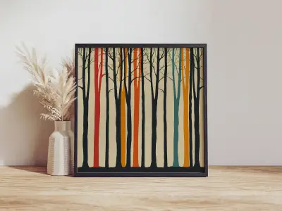 Tree Silhouette Forest Lines Art Print Minimalist Poster Digital Download