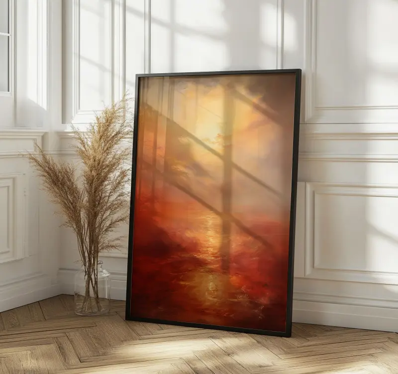 William Turner Style Sunrise Poster, Vintage Landscape Art Print, Dramatic Sky Oil Painting