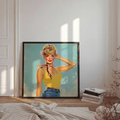 Vintage 60s Pin-Up Woman Advertisement Poster Print, Retro Wall Art Decor, Mid-Century Style, Digital Download