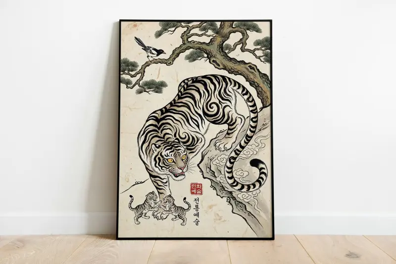 Vintage Japanese Tiger Print, Digital Zen Art for Meditation Room, Printable Talisman Wall Decor