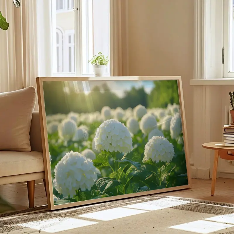 White Flower Field Art Print, Nature Photography Wall Art, Minimalist Botanical Poster, Living Room Decor
