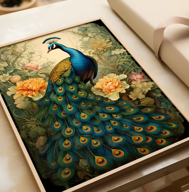Elegant Peacock Wall Art William Morris Inspired Peacock Painting Art Nouveau Peacock Poster Art Print