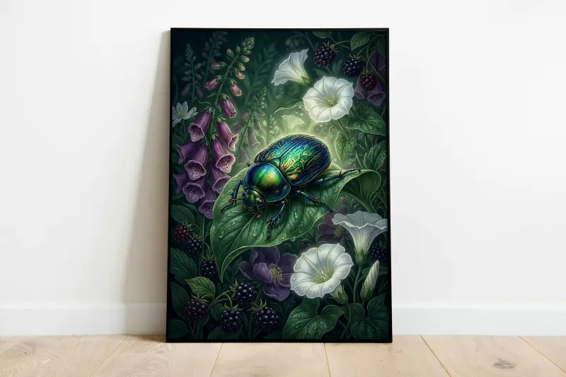 Gothic Beetle Art Print, Gothic Entomology Poster, Dark Academia Gallery Wall Set, Vintage Beetle Illustration