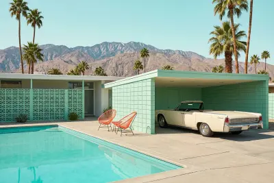 Retro Palm Springs Fotografie Mid-Century Pool Lincoln Continental Kunstdruck